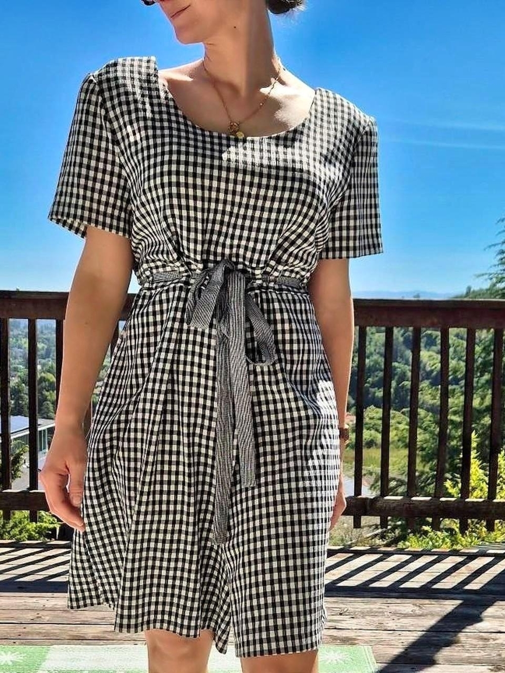 Black & White Gingham Tie-Waist  Vintage Caroline Wells gingham Check Romper